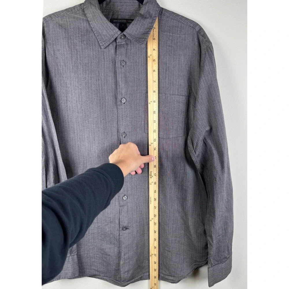 John Varvatos USA Striped Button Down Shirt Gray Burgundy Long Sleeve, Mens‎ M